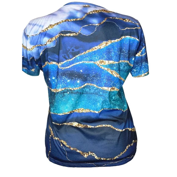 Women's Unbranded Blue Gold Abstract Short Sleeve Tee 4X - Picture 2 of 4